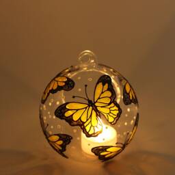 Monarch Butterfly Candle Holder, Hand Painted Glass Lentern Butterflys Bauble Unique Gift For Her - thumbnail 3