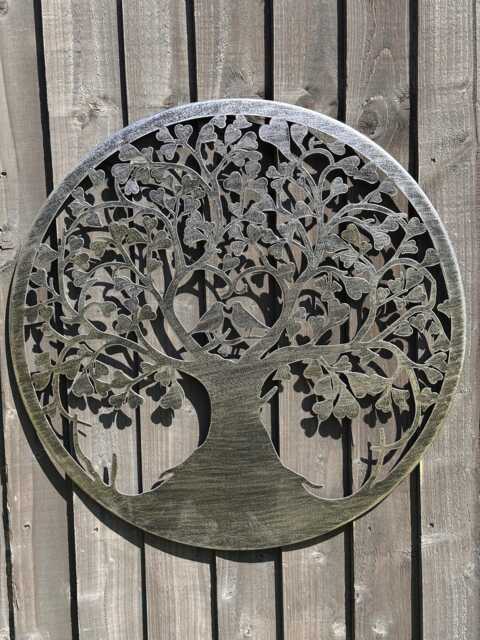 Handmade Tree Of Life Wall Art, Silver Lovebirds Design - 60cm - image 1