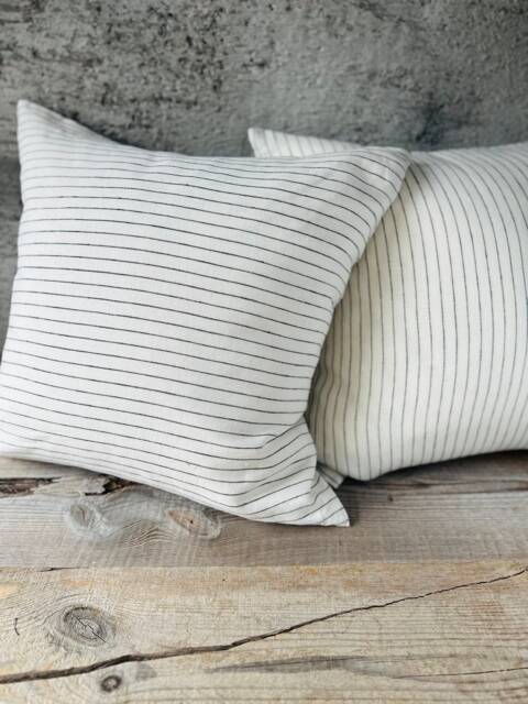 Set Of 2, 4, 6 Off White Stonewashed Linen Throw Pillow Cases in Minimalistic Black Pinstripes/Striped Cover/ - image 1