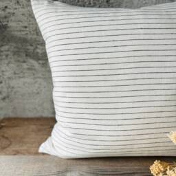 Set Of 2, 4, 6 Off White Stonewashed Linen Throw Pillow Cases in Minimalistic Black Pinstripes/Striped Cover/ - thumbnail 3
