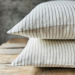 Set Of 2, 4, 6 Off White Stonewashed Linen Throw Pillow Cases in Minimalistic Black Pinstripes/Striped Cover/ - thumbnail 2