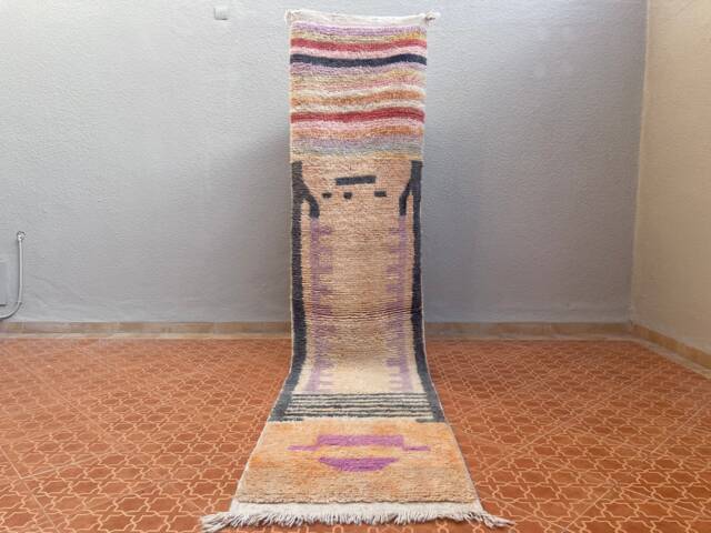 Handmade Moroccan Wool Runner Rug Faded Orange Hallway Rug - 2.4 X 10.4 Ft - image 1