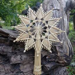 Straw Star Christmas Tree Topper - Handmade Ukrainian Ornament, Rustic Natural Folk Holiday Decor, Scandinavian Ornaments - thumbnail 1