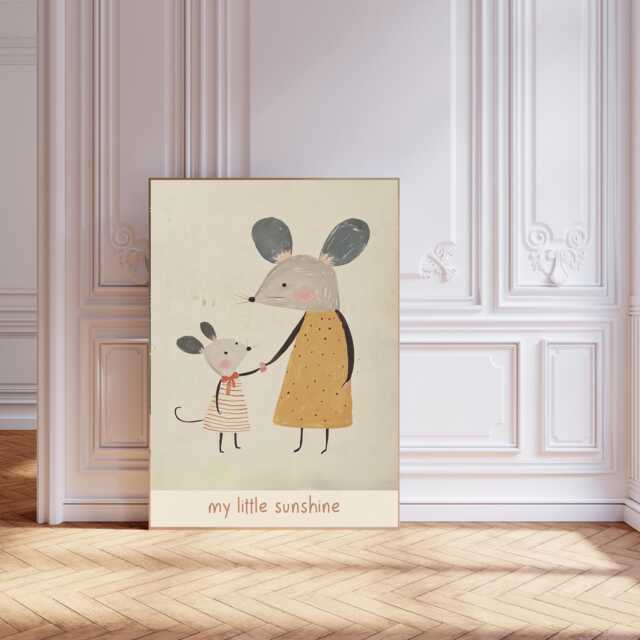 Vintage Style Mouse Art Print, Cute Minimalist Nursery Wall Art, Girly Room, Monochrome Kids Animal For Children's Room - image 1