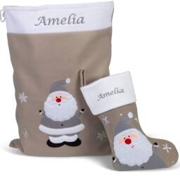 Personalised Christmas Sack & Stocking Set Embroidered Silver Grey Santa Large Xmas Present Gift Decorations Traditional - thumbnail 2