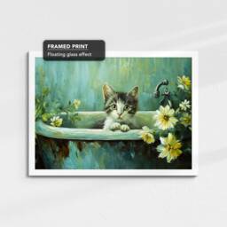 Cat Bath Tub Kitten Pet Bathroom Oil Painting Framed Poster Print Or Canvas Wall Decor Art Bedroom Home Interior Gift For Lover - thumbnail 3