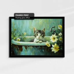 Cat Bath Tub Kitten Pet Bathroom Oil Painting Framed Poster Print Or Canvas Wall Decor Art Bedroom Home Interior Gift For Lover - thumbnail 2