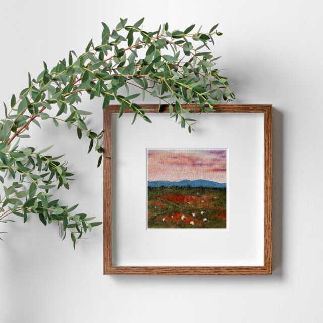 Original Textile Landscape Art Sheep & Fields in Rolling English Landscape. Handpainted Hand Sewn Original Art - image 1