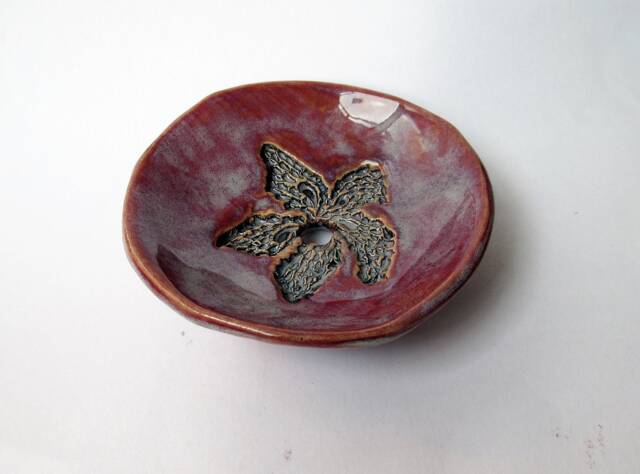 Small Ceramic Soap Dish - Purples Brown Stoneware Artisan Pottery - image 1