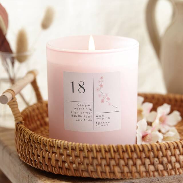 Personalised 18Th Birthday Candle Pink Floral, Natural Wax, Scented - image 1