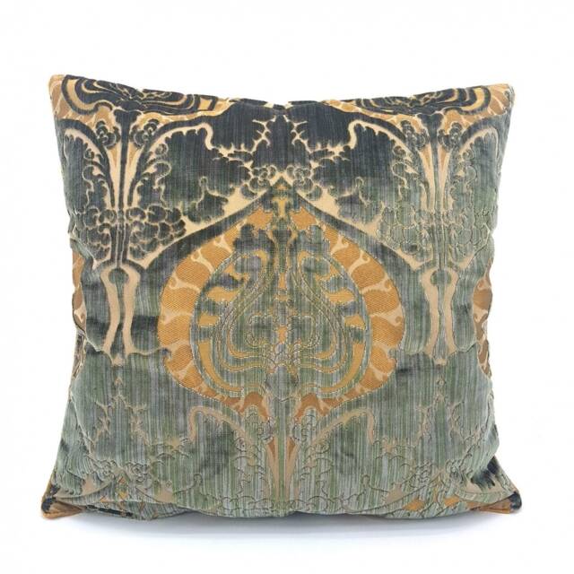 Decorative Pillow Case Olive Green Silk Heddle Velvet Luigi Bevilacqua Fabric Torcello Pattern - Made in Italy - image 1