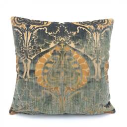 Decorative Pillow Case Olive Green Silk Heddle Velvet Luigi Bevilacqua Fabric Torcello Pattern - Made in Italy