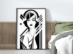 Art Deco Powder Room Wall Vintage Bedroom Decor Dressing Print Girl Woman Large 1930S Black White - thumbnail 1
