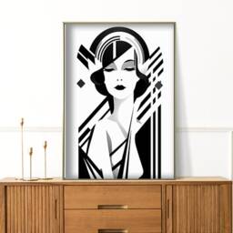 Art Deco Powder Room Wall Vintage Bedroom Decor Dressing Print Girl Woman Large 1930S Black White - thumbnail 3