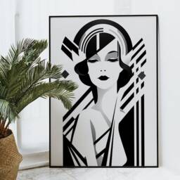 Art Deco Powder Room Wall Vintage Bedroom Decor Dressing Print Girl Woman Large 1930S Black White - thumbnail 2