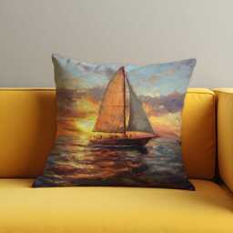 Sunset Sailing Cushion Cover, Romantic Ocean Throw Pillow Painted Sailboat Case, Nautical Coastal Decor - thumbnail 2