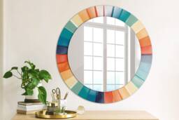 Radial Concentric Stripes, Rainbow, Round Mirror Frame, Wedding Gift, Decorative Wall, Bathroom