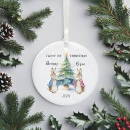 Peter Rabbit Twins First Christmas Personalised Tree Decoration - Holiday Ornament Keepsake Bauble New Baby Custom Xmas Gift