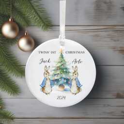 Peter Rabbit Twins First Christmas Personalised Tree Decoration - Holiday Ornament Keepsake Bauble New Baby Custom Xmas Gift - thumbnail 2