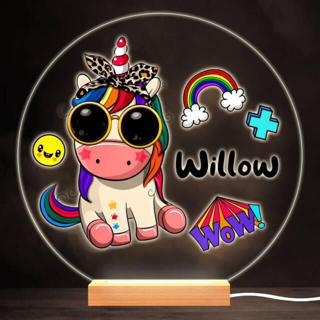 Cool Unicorn Wearing Sunglasses Bright Round Personalised Gift Lamp Night Light - Bedroom - image 1