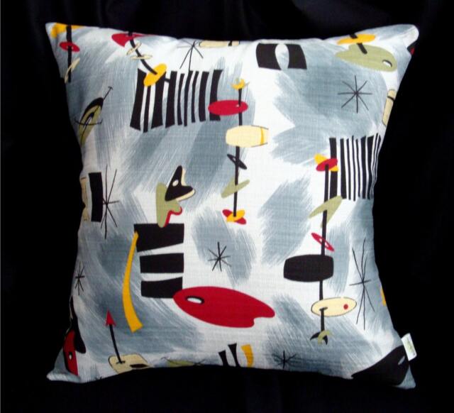 Retro Atomic Space Age Pillow Cover - Boomerang Beat Mobiles Barkcloth Many Sizes Available - image 1