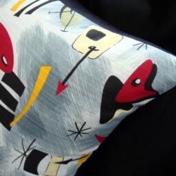 Retro Atomic Space Age Pillow Cover - Boomerang Beat Mobiles Barkcloth Many Sizes Available - thumbnail 2