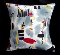 Retro Atomic Space Age Pillow Cover - Boomerang Beat Mobiles Barkcloth Many Sizes Available - thumbnail 1