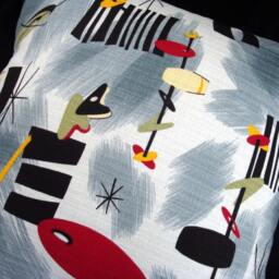 Retro Atomic Space Age Pillow Cover - Boomerang Beat Mobiles Barkcloth Many Sizes Available - thumbnail 3
