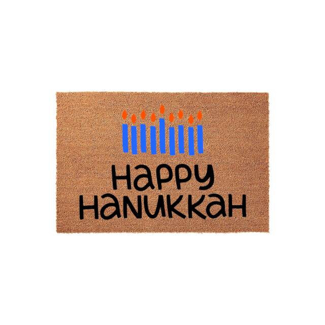 Hanukkah Doormat Happy Menorah Candles, Welcome Mat, Door Housewarming Gift, Jewish Family Decor - image 1