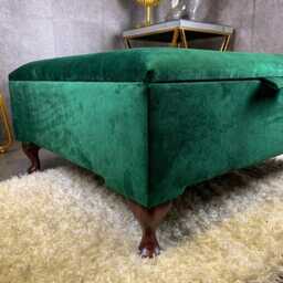 Coffee Table Storage Upholstered in Soft Velvet & Handmade Legs Included Green Colour - thumbnail 4