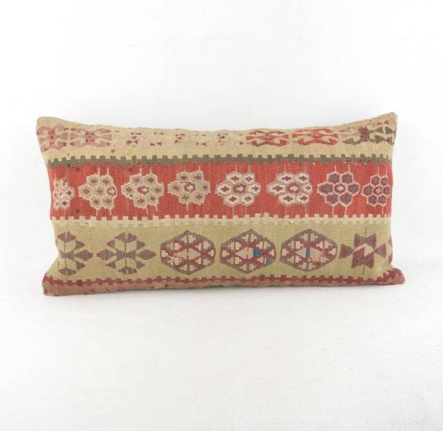 "Kilim Pillow, Wool Kilim Cousin From Anatolia , 12""x24" - image 1