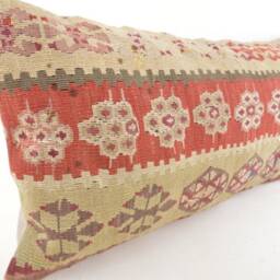 "Kilim Pillow, Wool Kilim Cousin From Anatolia , 12""x24" - thumbnail 2