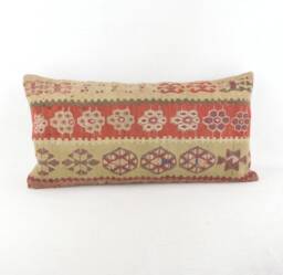 "Kilim Pillow, Wool Kilim Cousin From Anatolia , 12""x24" - thumbnail 1