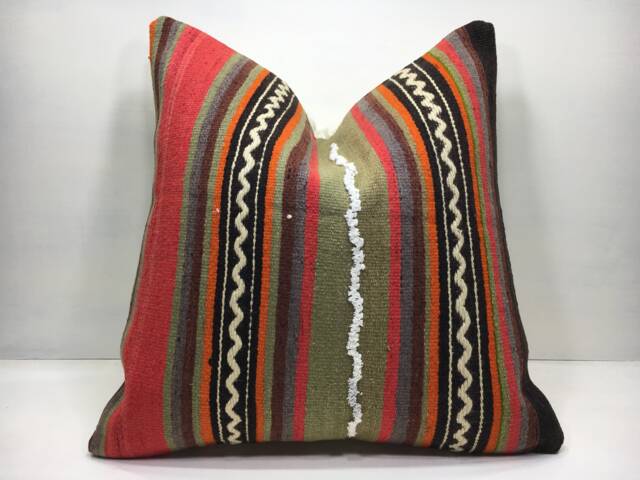 Vintage Turkish Kilim Pillow Cover, Handwoven Accent - 20x20 - image 1