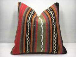 Vintage Turkish Kilim Pillow Cover, Handwoven Accent - 20x20 - thumbnail 1