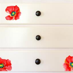 Red Poppy Decals, Set Of 6 Hand-Painted Decals For Walls, Tiles & Furniture, Flower Wall Tattoo Furniture Decal, Easysweethome - thumbnail 2