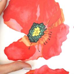 Red Poppy Decals, Set Of 6 Hand-Painted Decals For Walls, Tiles & Furniture, Flower Wall Tattoo Furniture Decal, Easysweethome - thumbnail 3