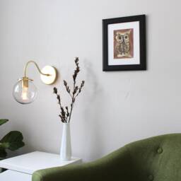 Sconce Lamp, Brass Gooseneck Wall Mounted Lighting Fixture, Clear Glass Bubble Globe, Mid Century Modern Light, Wire in Or Plug - thumbnail 3
