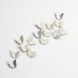 Silver Lace Wings Wall Art - 15 Handmade Porcelain Ceramic Butterfly Sculptures - thumbnail 3