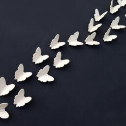 Silver Lace Wings Wall Art - 15 Handmade Porcelain Ceramic Butterfly Sculptures - thumbnail 4