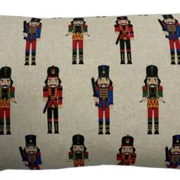 Nutcracker Soldiers Cushion Cover Festive London Design On Natural Grey Cotton Linen Fabric - thumbnail 2