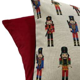 Nutcracker Soldiers Cushion Cover Festive London Design On Natural Grey Cotton Linen Fabric - thumbnail 3