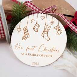 Personalized Wooden Pendants, Our First Christmas As A Family, Tree Pendants With Names, Family Bauble Made Of Wood - thumbnail 3