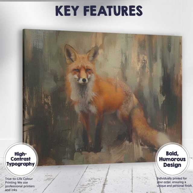 Rustic Red Fox Wildlife Portrait Contemporary Animal Artwork Canvas Wall Art Print Decor Picture Ready To Hang - image 1