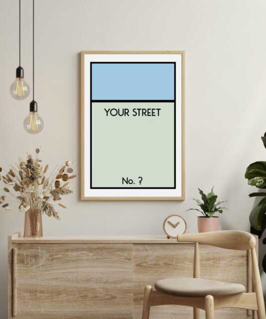 Personalised Board Game Poster. Custom Property Home Decor Gift Idea Any Street Name Number Prints New Card Gift - image 1