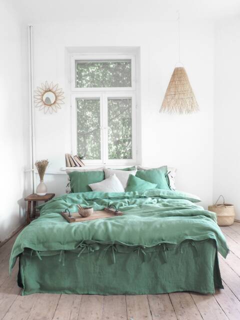 Green Linen Duvet Cover - Soft Stonewashed Natural Bedding, Queen & King Sizes - image 1