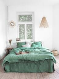 Green Linen Duvet Cover - Soft Stonewashed Natural Bedding, Queen & King Sizes - thumbnail 1