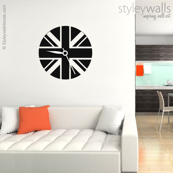 British Flag Clock Wall Decal, Modern Sticker, Living Room Decor, Office Decor - image 1