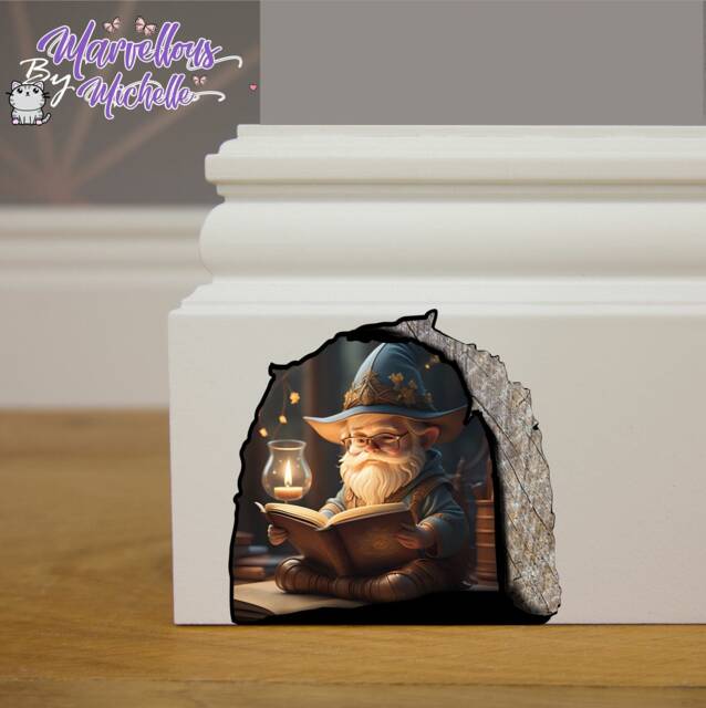 Handmade Cute Wizard Reading A Book in Hole Mouse Wall, Skirting Board, Door Sticker, Decal Children's Kids Decoration M6