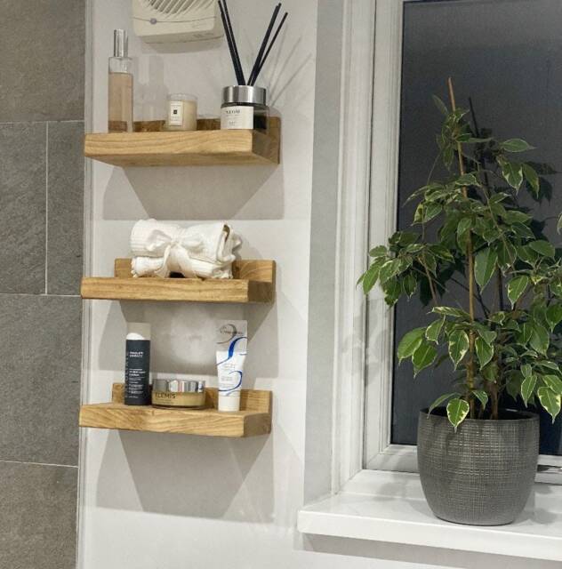 Chunky Wooden Shelves - Set Of 3 Rustic Ornament Display, 15cm Depth - image 1